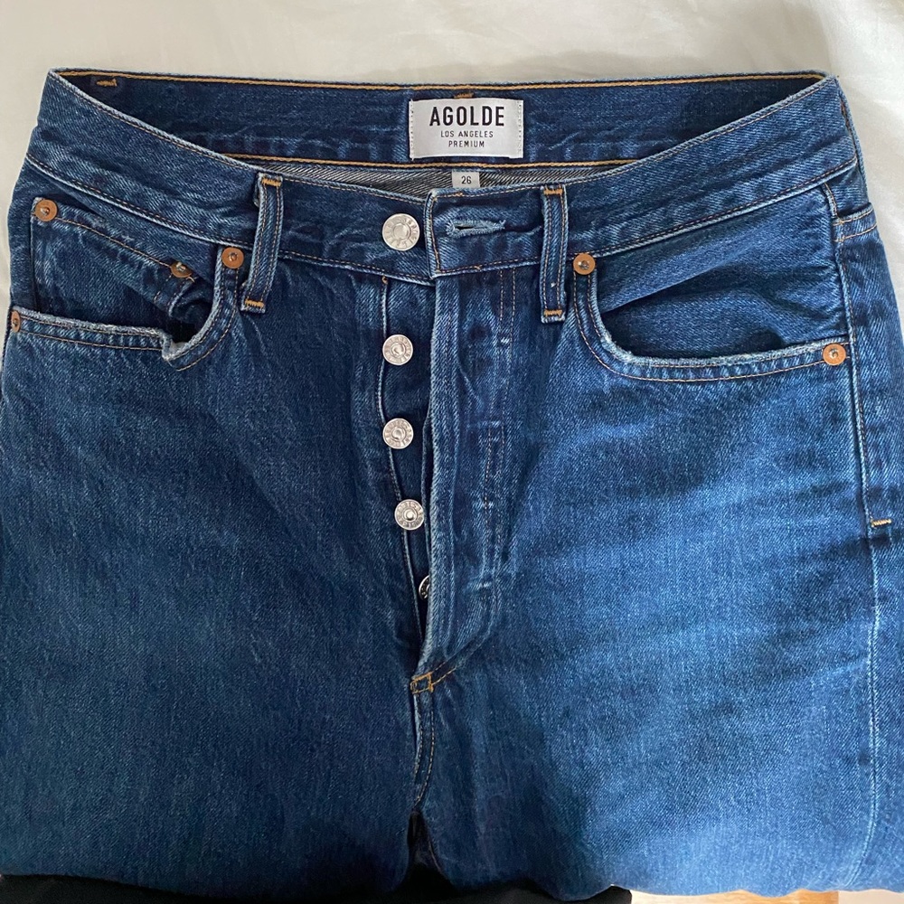 Agolde Riley Button Fly High Rise Denim Jeans size 26 - Picture 3 of 5